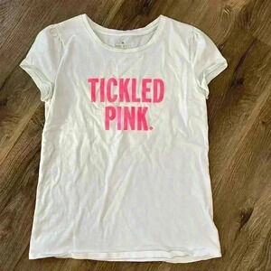 Kate Spade Tickled Pink Tee Girls size 14Y. White with pink glitter letters